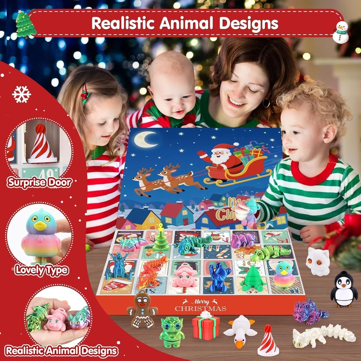 FLY2SKY 2025 24 Countdown 3D Advent Calendar for Kids Days Gifts Christmas Calendar Flexible Printd Animals Toys Party
