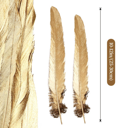 iHUFeather Natural Rooster Tail Feathers 50pcs 10-12inch Long Rooster Coque Tail Feathers Bulk for DIY Crafts Costume and Halloween Party Performances Decoration(Gold)