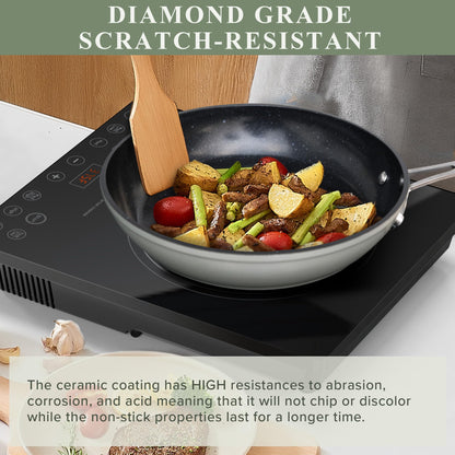 Nuwave Healthy Duralon Blue Ceramic Nonstick Cookware Set, Diamond Infused Scratch-Resistant, PFAS Free, Dishwasher & Oven Safe, Induction Ready & Evenly Heats, Tempered Glass Lids & Stay-Cool Handles