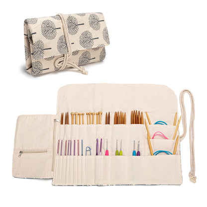 Teamoy Knitting Needles Holder Case(up to 11 Inches), Rolling Organizer for Straight and Circular Knitting Needles, Crochet Hooks and Accessories, Tree - NO Accessories Included