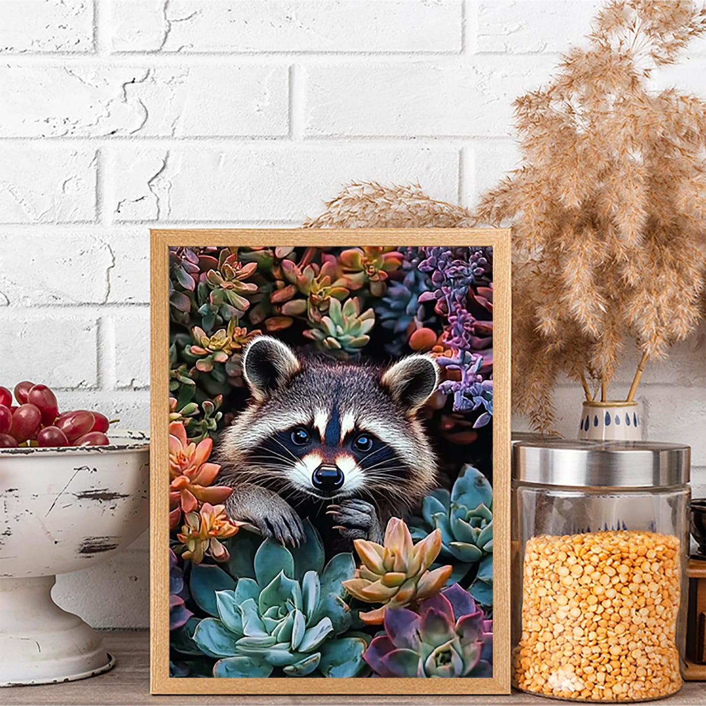 KAYEIUU Raccoon 5D Diamond Painting Kit for Adults, Plant Diamond Art Kit for Beginners, DIY Full Round Drill Diamond Dots with Gem Art Home Wall Decor and Holiday Gift 12x16 inch