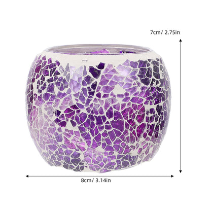 Alasum European Mosaic Glass Candlestick Holder, Purple Romantic Candlelight Dining Table Candle Holder for Home and Restaurant Decor