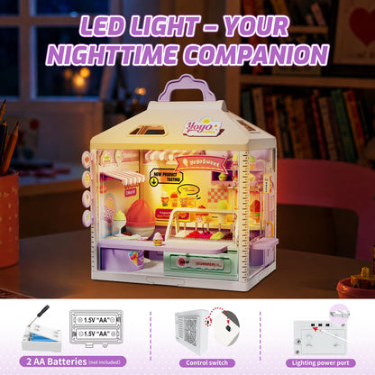 MINDNOOK DIY Miniature House Kit, LED Light-Up Dollhouse, Mini Dollhouse Building Set with Furniture, Craft Hobby Gift for Adults, Teens & Kids Ages 6+ (Ice Cream Shop)