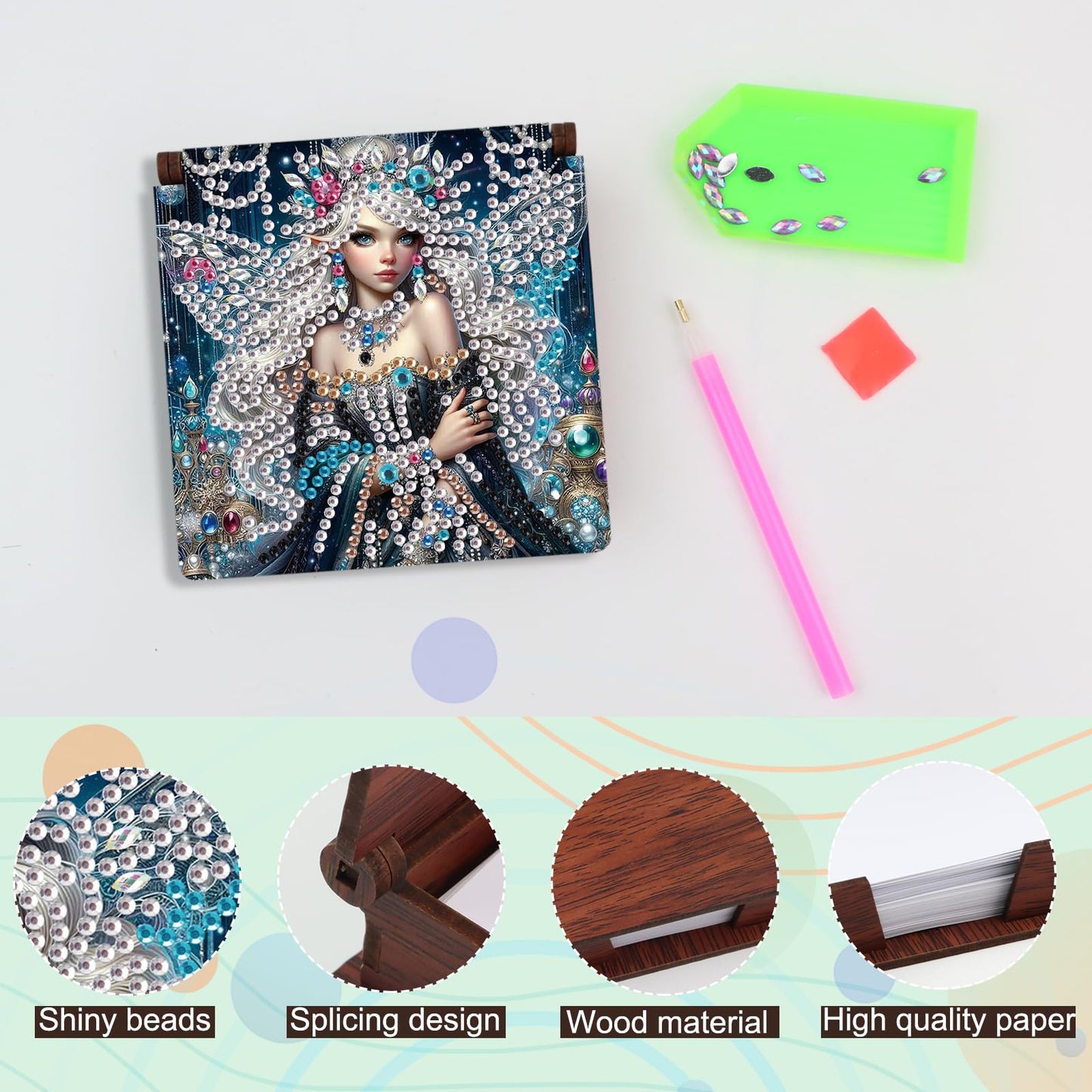 JISHSHAY Diamond Painting Note Box Fairy Diamond Art Sticky Note Holder Elf Gem Painting Notecard Box Gem Art Mosaic Kits for Adults Embroidery Kit Memo Pad Holder,Contains 160 Sheets of Paper