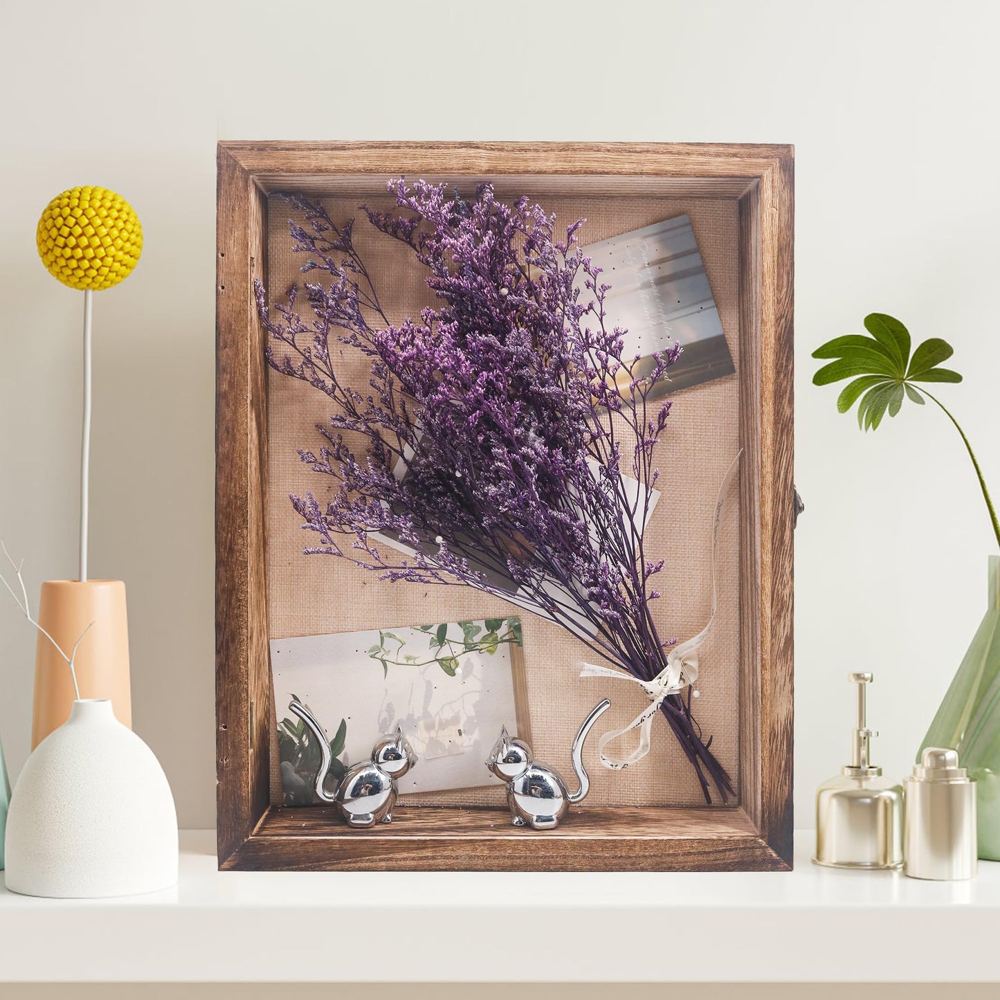 Hodeframe Shadow Box Frame 11x14, Wood Display Boxes with Linen Back - Large Shadow Box with Paulownia Wood and Real Glass Cover for Wall or Tabletop Display
