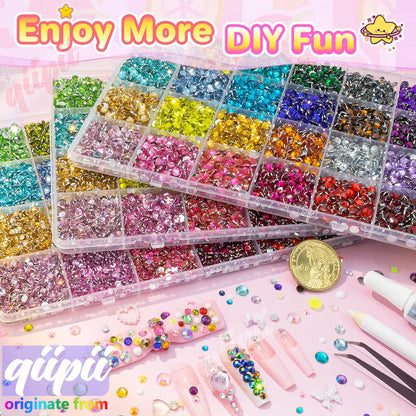 qiipii 3 Boxes 24 Color 3mm 4mm 5mm Crystal Resin Rhinestones for Bedazzling Crafting Flatback Colorful Stones Gems Diamonds Charms for Nails Face Makeup Tumblers Bottles Crafts Clothes Shoes Phones