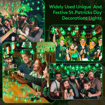 St Patricks Day Decorations Green Christmas Lights with 40 Led 3D Shamrocks, Battery Operated Lucky Clover Lights with Remote Control for Indoor Outdoor Home Garden Golf Cart St. Patrick's Day Decor