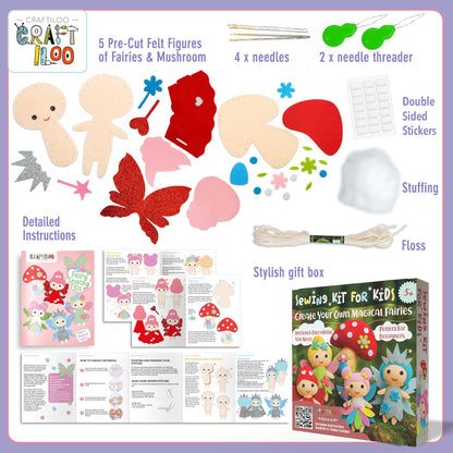 CRAFTILOO Fairy Sewing Kit for Kids Ages 5-12 – Beginner Sewing Kit with 5 Pre-Cut Felt Projects – Make Your Own Stuffed Animal Plush Dolls – Fun Girls Craft Kit, Learn to Sew Gift for Kids