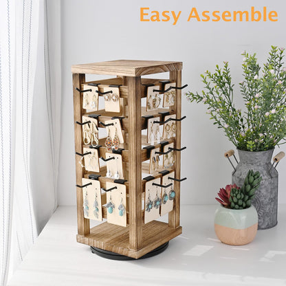 Ikee Design Wood Rotating Jewelry Display, Removable 42 Hooks Earring Display Stand, 5 Bars Earring Organizer Stand, Oak Color
