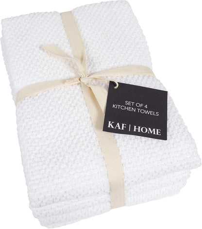 KAF Home Deluxe Cotton Kitchen Towels, Set of 4 Terry Kitchen Dish Towels, White