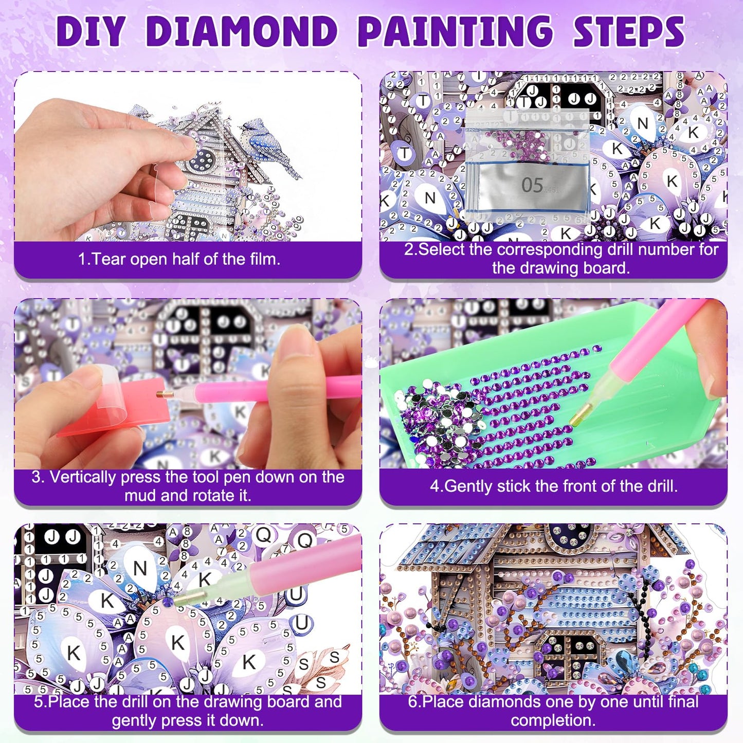DOMROM Bird House Diamond Art Hanging Kits for Adults, Special Shaped Diamond Painting, Crystal Art Suncatchers Ornament, Rhinestone Decor for Home Garden Window Wall Decor