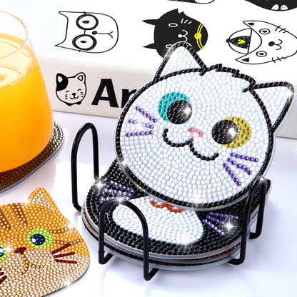 Insnug 10PCs Diamond Painting Coasters Set - Cat Theme Diamond Art Coasters Painting Kits for Kids Adult Dots, Arts and Crafts DIY Kits for Adults and Kids Gift for Valentine's Day