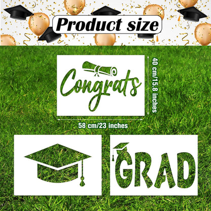 Kolldenn 3 Pcs Graduation Yard Stencils Happy Graduation Stencil Template Graduation Hat and Diploma Reusable Painting Wall Stencils for Craft DIY