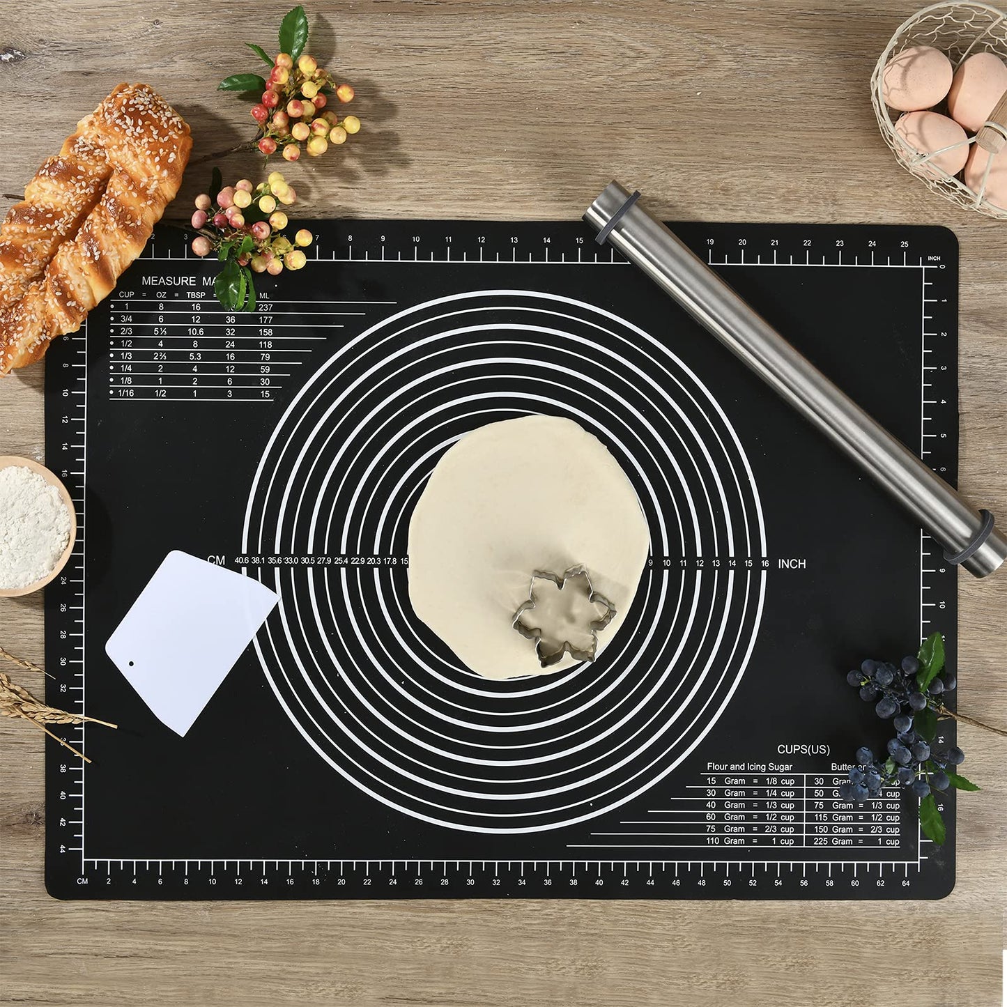 Super Kitchen Non-Slip Silicone Pastry Mat 28 x20 for Non Stick Baking Mats, Countertop Placemats, Dough Rolling, Kneading/Fondant/Pie Crust Pad