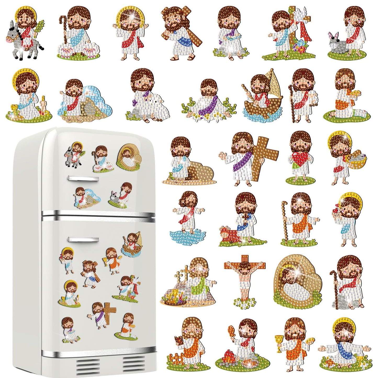 30 Pcs Diamond Art Magnet Kits for Adults Beginner Magnetic Jesus DIY Diamond Painting Kits for Special Shape Gem Art Crafts Fridge Refrigerator Magnet for Beginners Gifts
