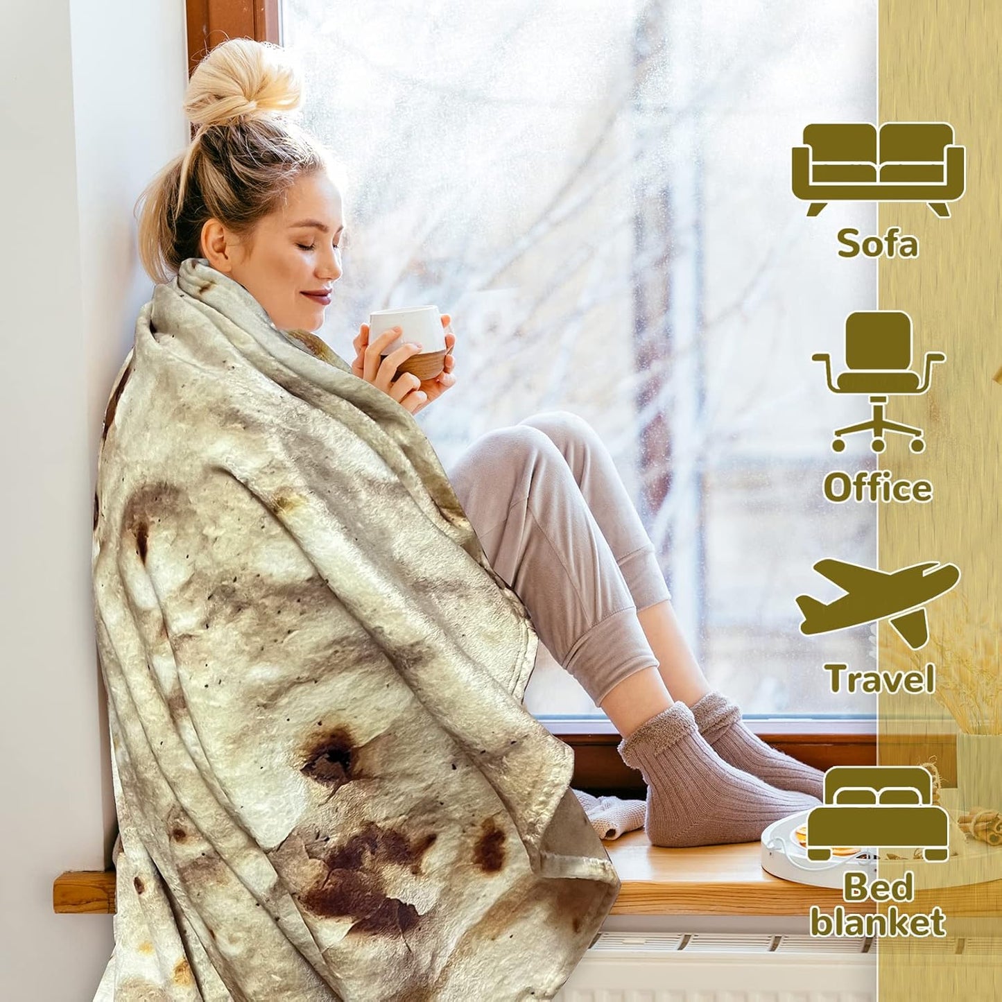 300 80 inches Bcareself Tortilla Blanket Adult Size Giant Double Sided for Kids Funny Realistic Food Personalized Throw