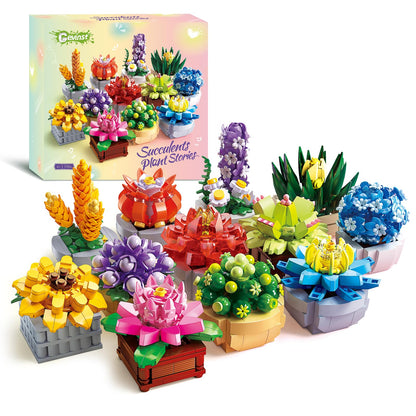 Flowers Succulents Building Sets, 12 Tiny Plants, Office Home Decor Botanical Collection Building Block Toy, Creative Birthday Housewarming Gifts, Artificial Plant Kit for Kids Adults Women (1174 PCS)