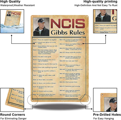 Retro Poster Tin Sign, NCIS-Gibbs-Rule Printed Canvas Decoration, Funny Family Cafe Kitchen Bathroom Wall Decor 8x12