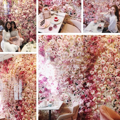 JIIPOREGJ Flower Wall Panel Artificial Silk Flowers Mat Wall 3D Wedding Background Backdrop Panels Wall Decor for DIY Party Home Centerpieces Arrangements,3x3m