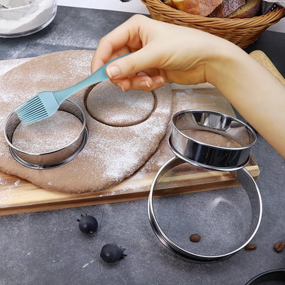 12 Pack 4 Inch Metal English Muffin Rings - Double Rolled Nonstick Pastry Mold with Silicone Brush for Baking