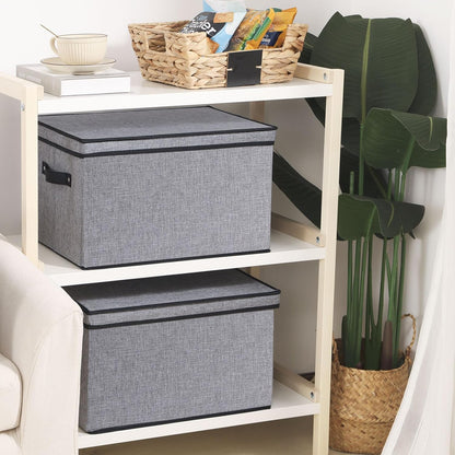 Fabric Storage Boxes, 16.5 x 11.8 x 10.2 Inch with Lids, Decorative Linen Closet Organizers, Large, Gray