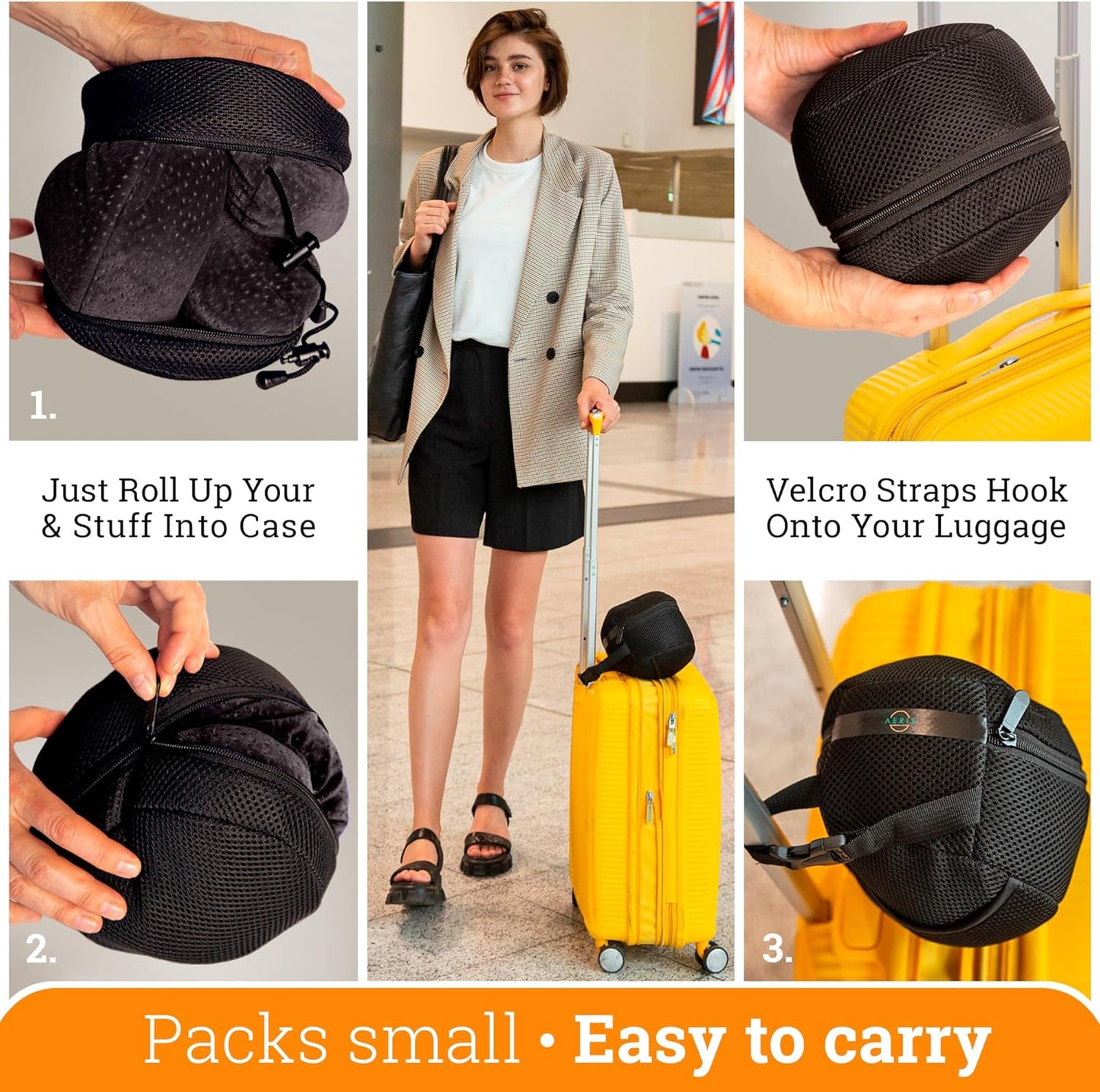 Aeris Memory Foam Travel Pillow for Airplanes - Best Neck Pillow for Long Flights with Carry Bag, Ear Plugs, Eye Mask