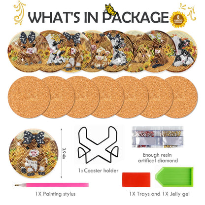 Sitsink Cow Diamond Art Coasters - 8 Pcs DIY Cute Cow Sunflower Diamond Painting Coasters Kits Cartoon Highland Cow Animal Art Craft Kit for Adults Beginners Gifts Crafts Supplies
