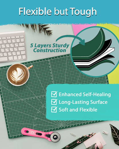 G+ Self healing Crafting Mat 12" x 18", Double-Sided Cutting Board 5-Ply Rotary Cutting Mat for Crafts, Fabric, Quilting, Sewing, Hobby, Precision Project