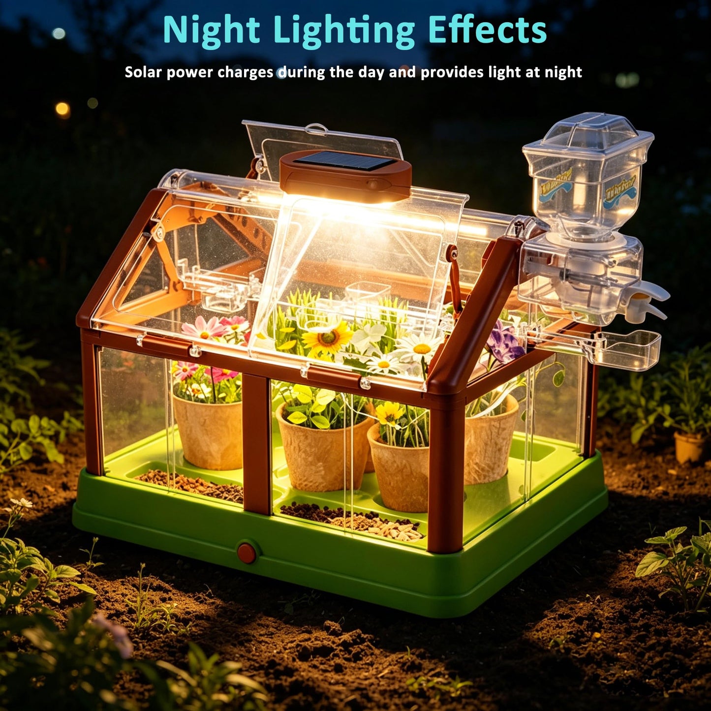 EXBEPE Kids Plant Growing Kit Greenhouse Growing Set Terrarium Kit Kids Science Educational DIY Plant Gardening Toy, Living Greenhouse with Solar Panel, Indoor Gardening Kit