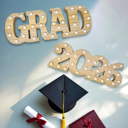 Grad 2026 Light Up Sign LED Marquee Letters Graduation Decor Lighted Wooden Sign for Graduation Party Table Centerpiece Senior Celebration Decorations