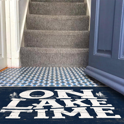 Welcome Indoor Mat - On Lake Time Gifts for Lake Lovers, Blue Lake Porch Mat, 30 x 16 Inch Room Decor