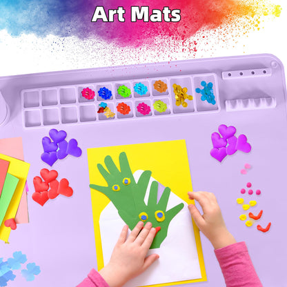 YESCOO Silicone Painting Mat, 20"X16" Craft Mat,Large Art Mat with Built in Cup and Paintbrush Holder, Nonslip Clay Mats, Color Dividers Silicone Mats for Painting, Table, Resin and DIY Purple