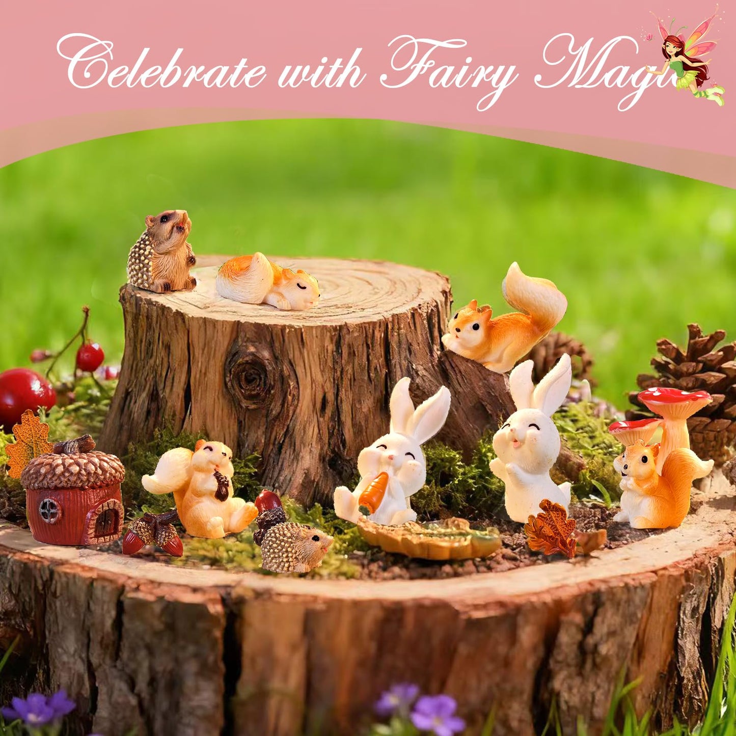 VerdantVibes Fairy Garden Accessories Kit – 16-Piece Miniature Woodland Decor with Pinecone House, Mushroom & Gift Box – Fairy Garden Figurines for Indoor Outdoor Fairy Garden Decorations