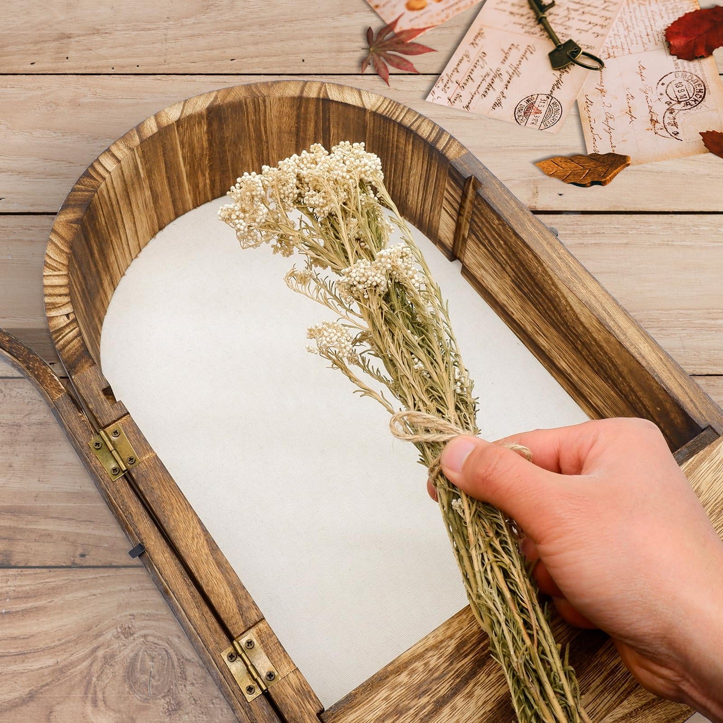 SAMGUYUE 10 x16 Shadow Box Frame, Sturdy Rustic Memory Display Case with Linen Back and Drawer, Picture Frame Wedding Bouquet Memorabilia Medals Photos