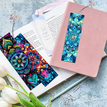 Puraikcmi 6 PCS 5D DIY Diamond Art Bookmarks,Mandala Diamond Painting Bookmarks Kits with Tassels Acrylic, Rhinestone Crafts Decoration Gift Set for Book Lovers Beginners & Adults