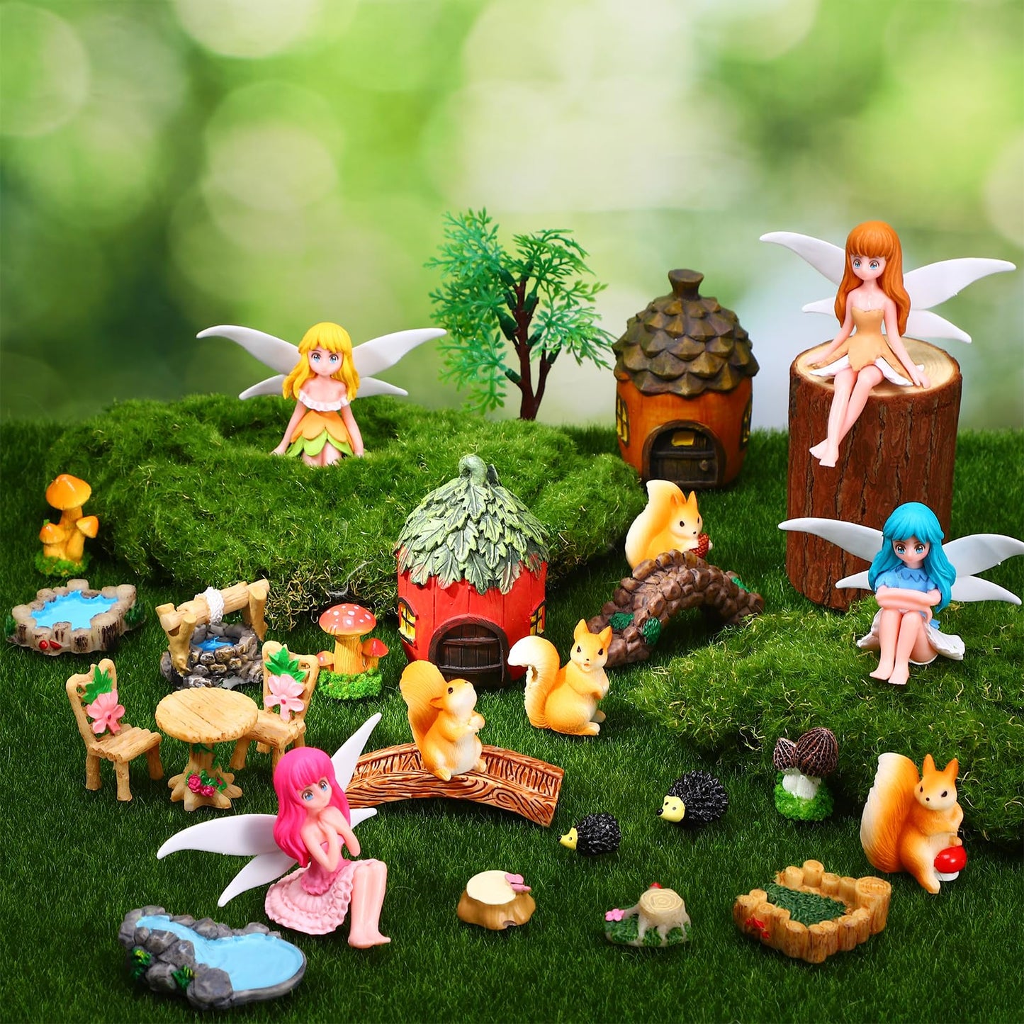 GGSTDDUP 25Pcs Fairy Garden Accessories, Miniature Garden Ornaments Landscape Decorations Mini Fairy Figures Animal Plant Furniture Set for DIY Terrarium Potted Plants Dollhouse Desk Decor