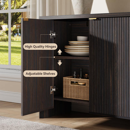 MorganBrig 63" W Walnut Sideboard Buffet Cabinet with Storage, Fluted Accent Console Cabinet, Mid Century Modern Credenza for Living Room Kitchen Entryway Dining Room, Dark Walnut