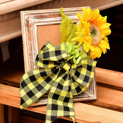 Ribest Bumble Bee Ribbon Wired, 2-1/2 Inch Polka Dot Striped Plaid Black and Yellow Decorative Ribbon for Wreaths Crafts Gift Wrapping Bows Making Summer Decoration, 4 Rolls Total 20 Yard
