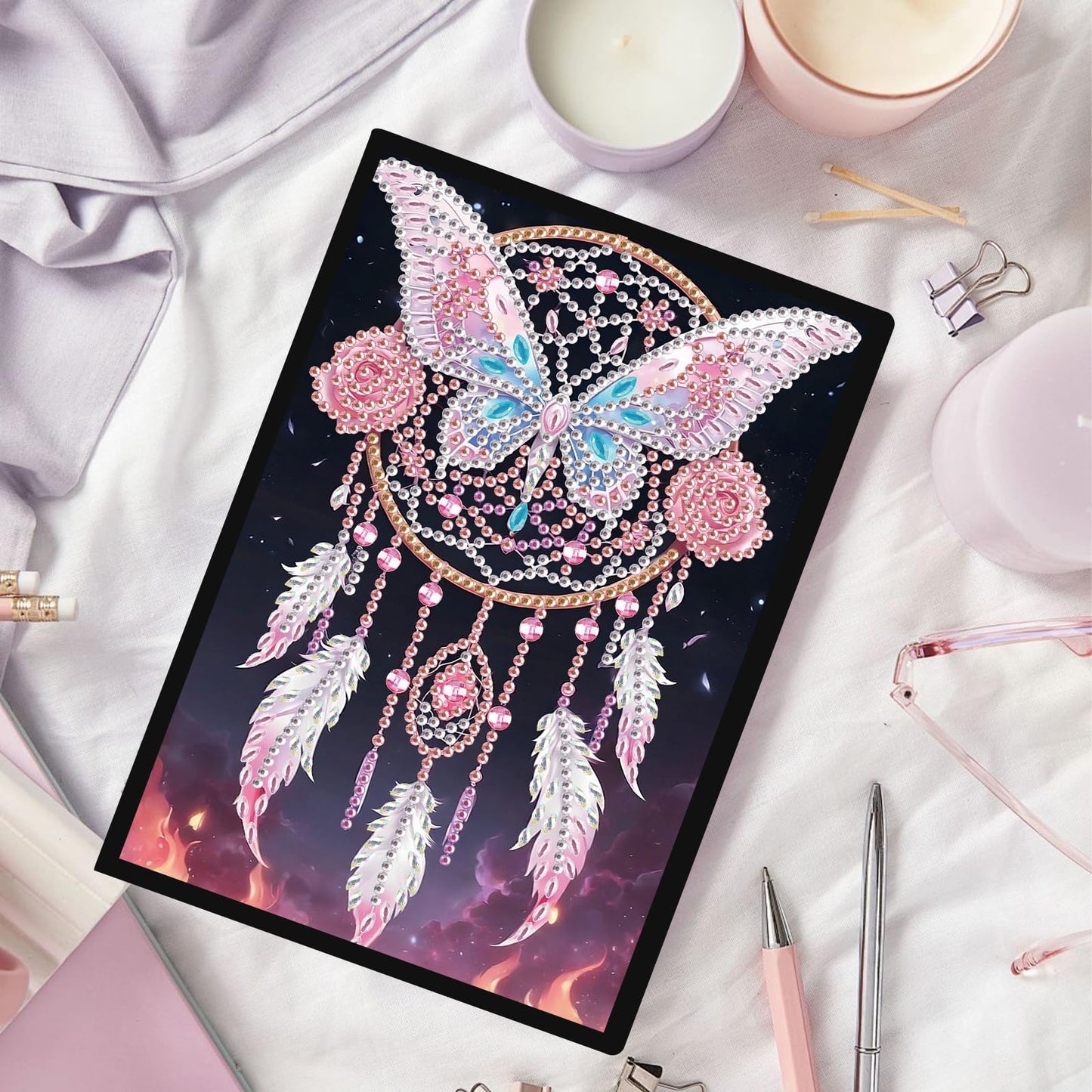 JZHYOAN Butterfly Diamond Painting Notepad, Diamond Art Notebook Kits, 8.26x5.78x0.35 Inch Journals for Writing, Memo Notepads Office, work, Travel, Study