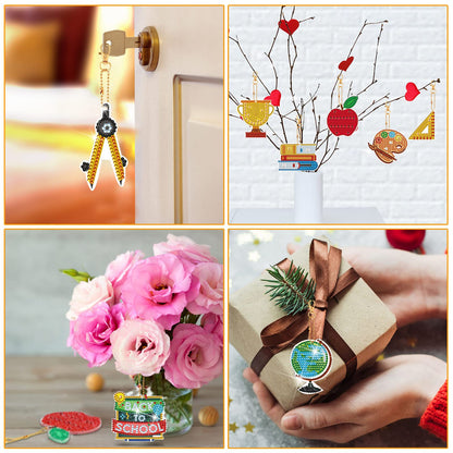Batiyeer 15 Pcs Back to School Diamond Painting Keychain for Adult School Season 5D DIY Diamond Painting Art Keychain Decor Keychain Making Kit Diamond Key Ring Diamond Ornaments Craft Accessories