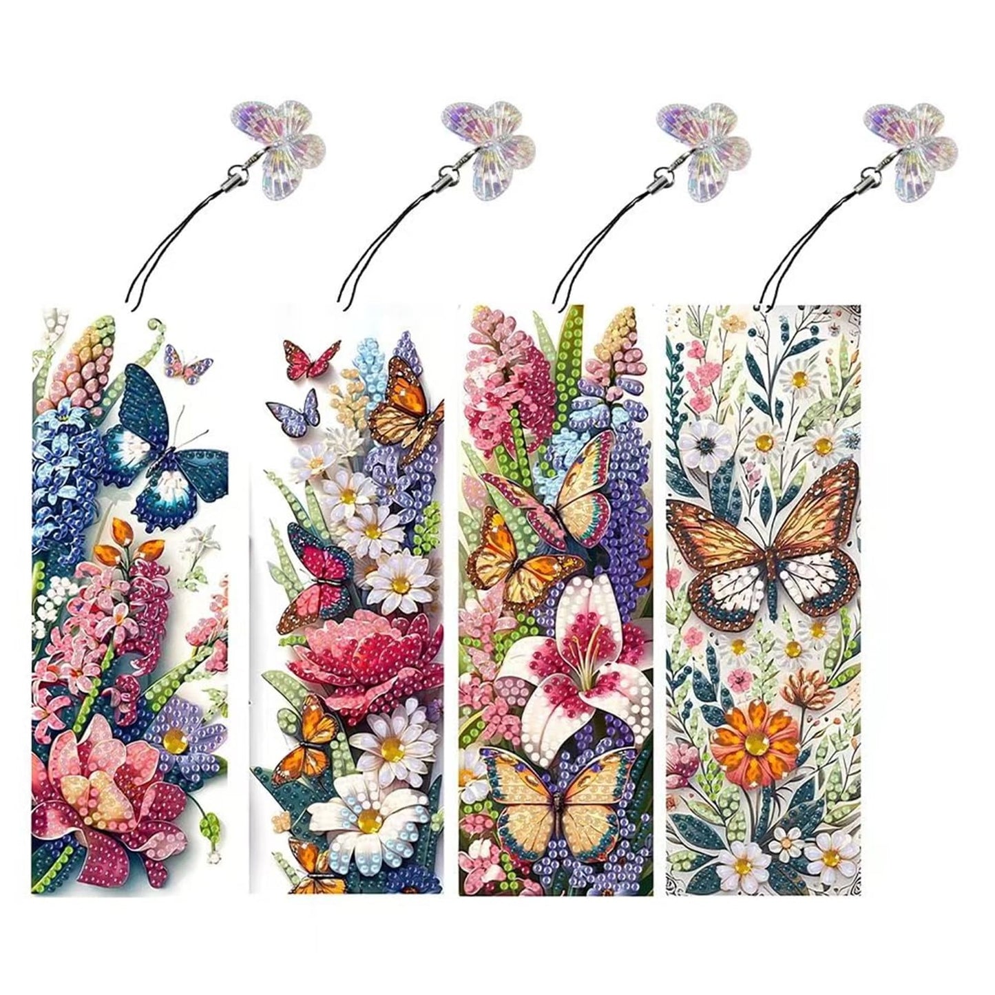 4pcs Butterfly Diamond Art Bookmarks,Flowers Diamond Painting Bookmark Kits for Adult,DIY Gem Art Small Crafts with Rhinestone Tassel,Paint by Diamonds for Birthday Reader Gifts(Butterfly02)