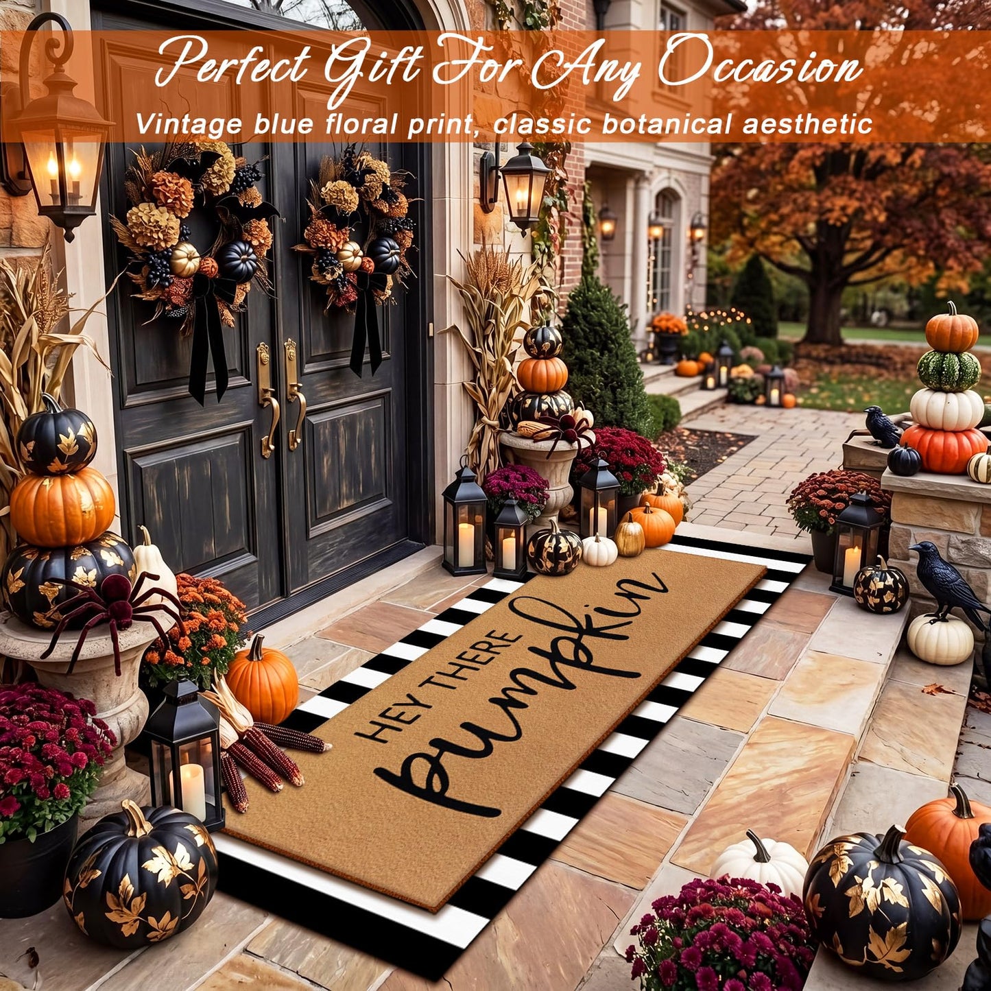 Tinideya 2 Pcs Door Mat Welcome Non Slip Coir Mats Floor Layering Doormats Seasonal for Front Porch Entryway Decor(Pumpkin)
