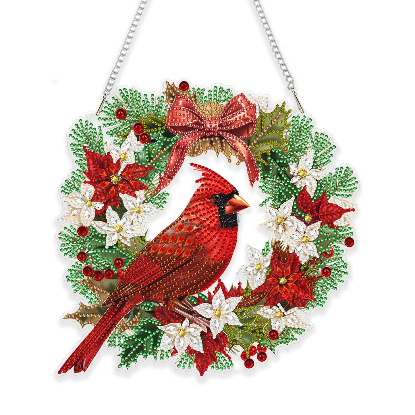 Eiflow Christmas Diamond Art Hanging Kit for Adult, DIY Acrylic Diamonds Painting Ornament Double Sided Pendant Board Kit(Cardinal Bird)