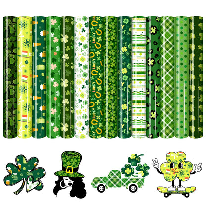 HTVSTD Classic Four Leaf Clover Heat Transfer Vinyl - 14 Sheets 12'' x 10'' Lucky Clover HTV for DIY Crafts, St. Patrick's Day, Irish Pride