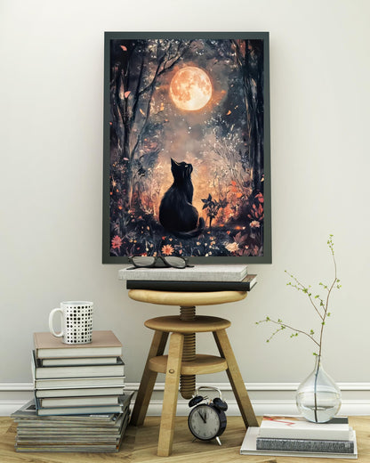 Black Cat Moon 5D DIY Diamond Painting Kits for Adults, Diamond Art Kits for Beginners, Full Drill Dot Painting Gem Art Kits for Home Wall Decor11.8 x15.7 Inch