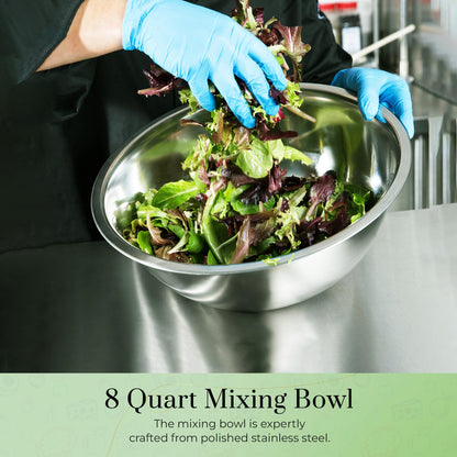 OCS Parts 8 Quart Mixing Bowls | Set of 2 | 13.25-Inch Stainless Steel Professional Grade Flat Base Mixing Bowls for Home and Commercial Kitchens