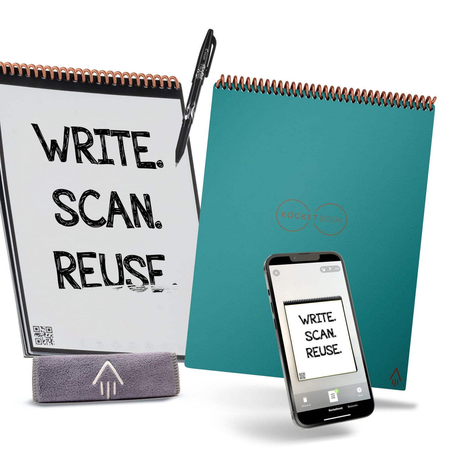 Rocketbook Flip Reusable Smart Notepad | Eco-Friendly, Digitally Connected Notebook for Ambidextrous Writers | Dotted & Lined Combo, 8.5” x 11”, 32 PG, Teal, with Pen, Cloth, and App Included
