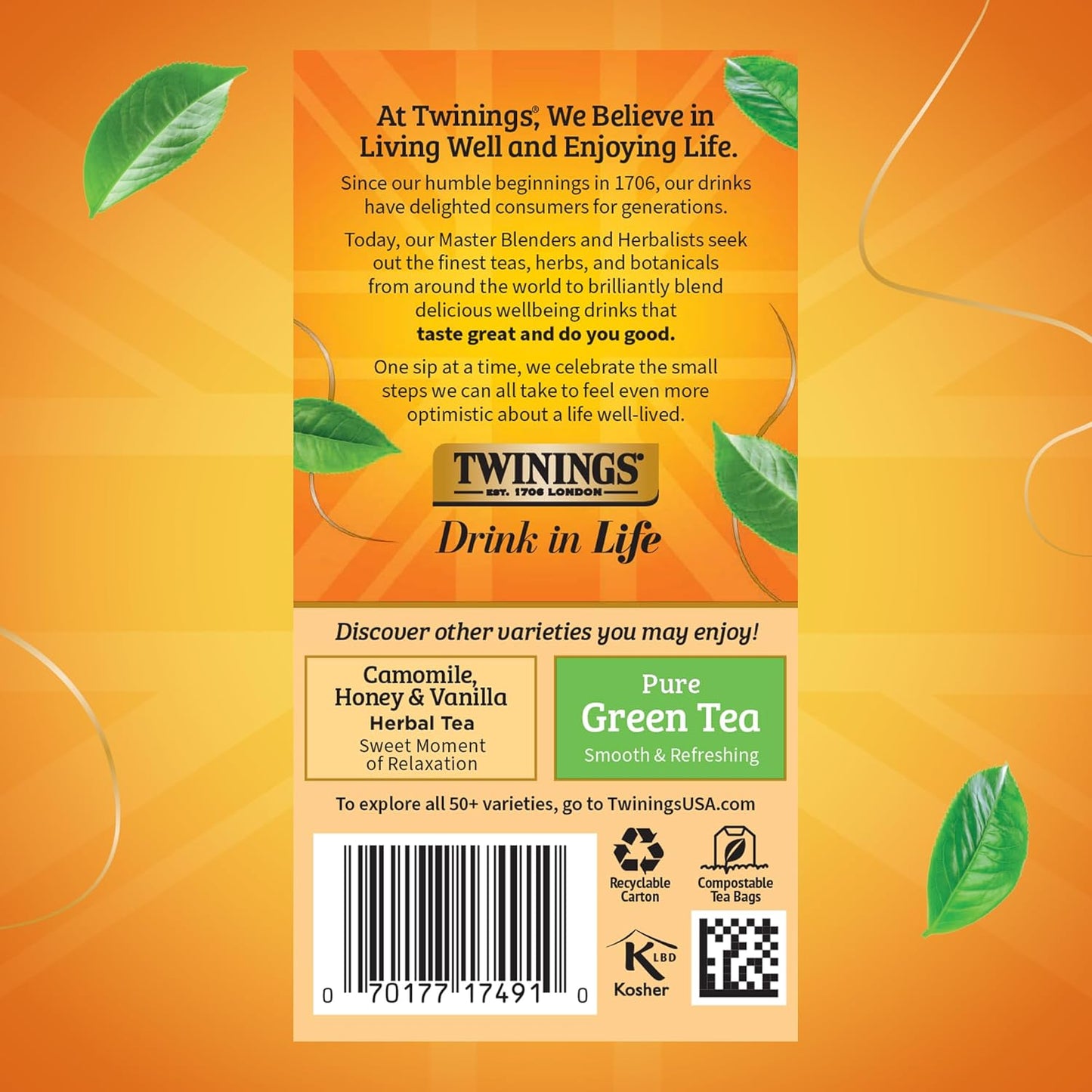 Twinings Peppermint & Creamy Vanilla Herbal Tea - Caffeine-Free, 20 Individually Wrapped Bags, Pack of 6