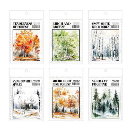 120 Pieces Botanical Tree-Themed PET Sticker, Pine Tree Forest Scenery Aesthetic Stickers for Scrapbooking, Journaling, Creative Journal Supplies and DIY Crafts