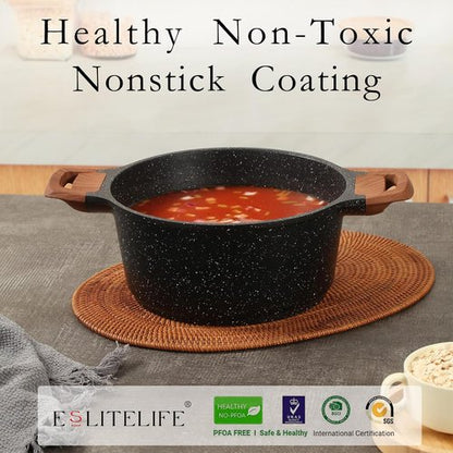 Eslite Life Nonstick Cookware Set - 12 Pcs Granite Coating Pots & Pans | PFOA Free, All Stovetops Compatible, Black
